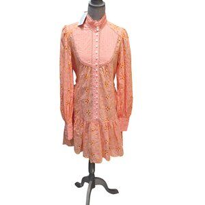 Roiii Women A-Line Lace Eyelet Short Long Sleeve Dress with Slip Large NWT